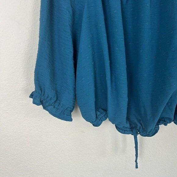 Lane Bryant Plus Size 18/20 Classic Sleeve Off-The-Shoulder Teal Top Swiss Dot - Picture 10 of 12